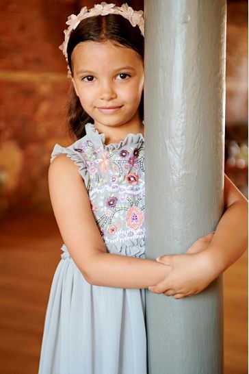 Amelia Rose Grey Floral Embroidered Dress