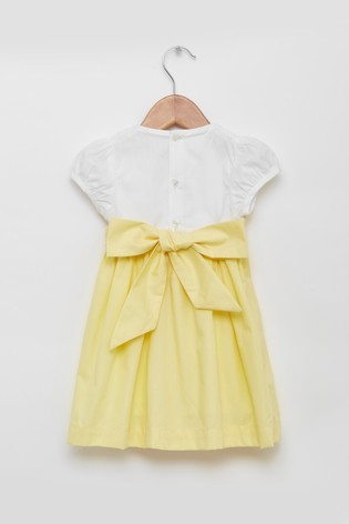 Trotters London Lemon Rose Hand Smocked Yellow Dress