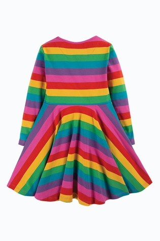 Frugi Pink Organic Cotton Rainbow Full Skirt Skater Dress