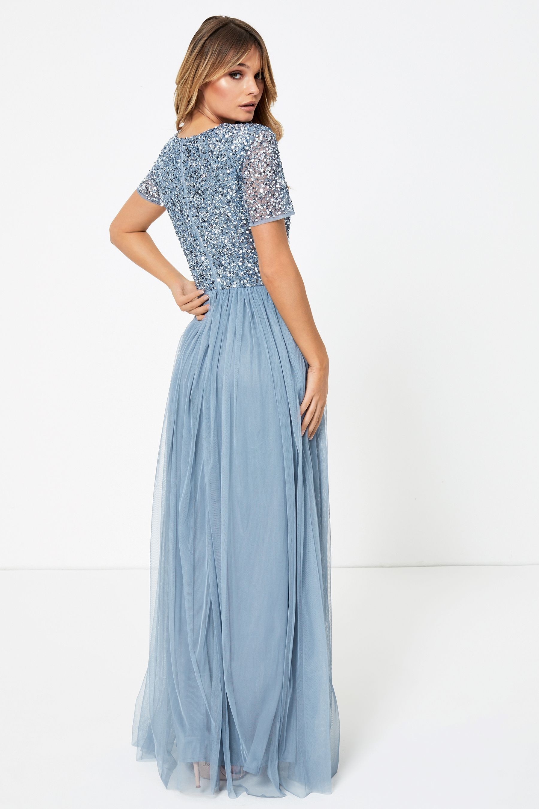 Maya V Neck Short Sleeve Sequin Maxi Dress Regular