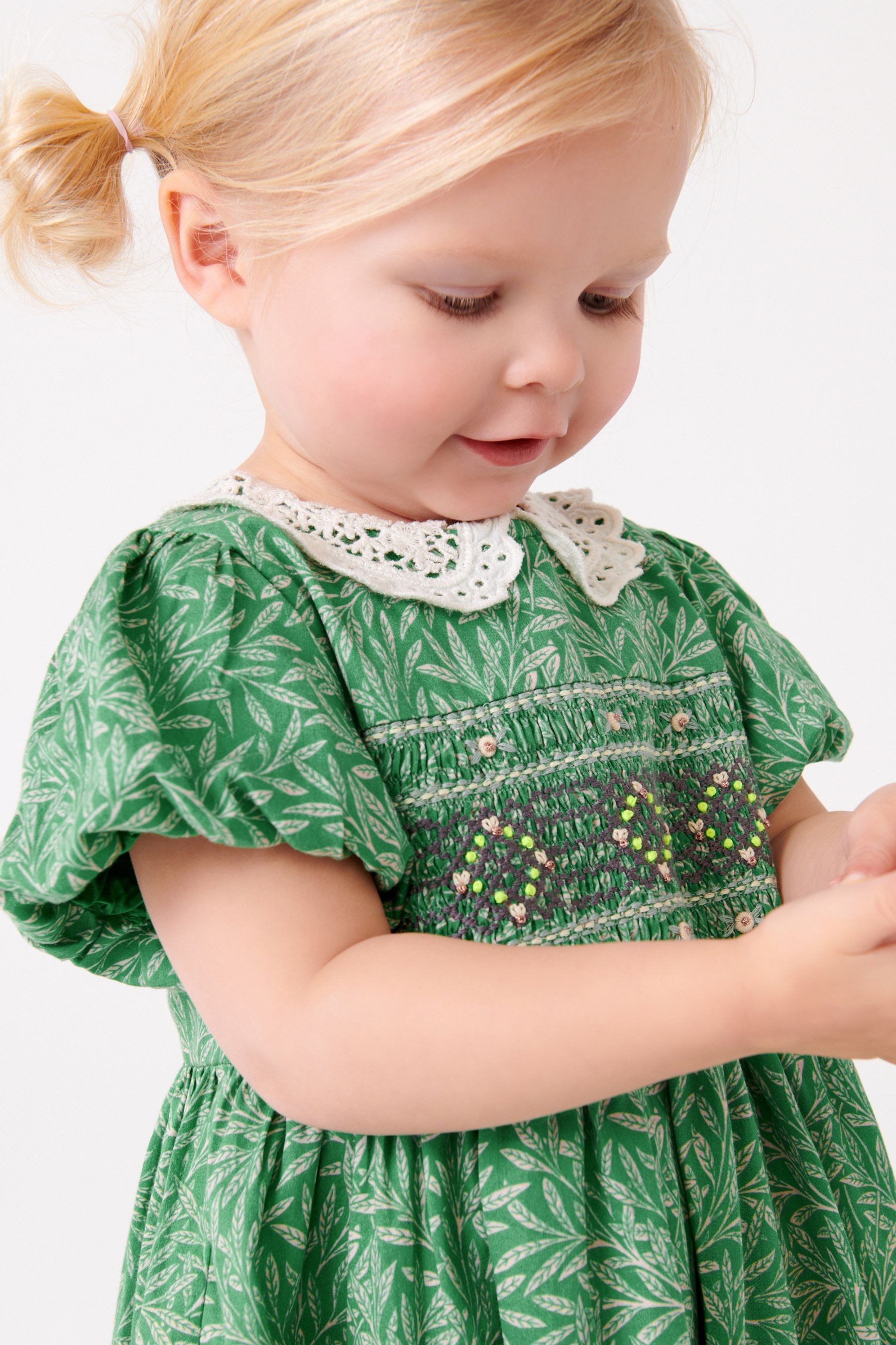 Lace Collar Shirred Cotton Dress (3mths-8yrs)