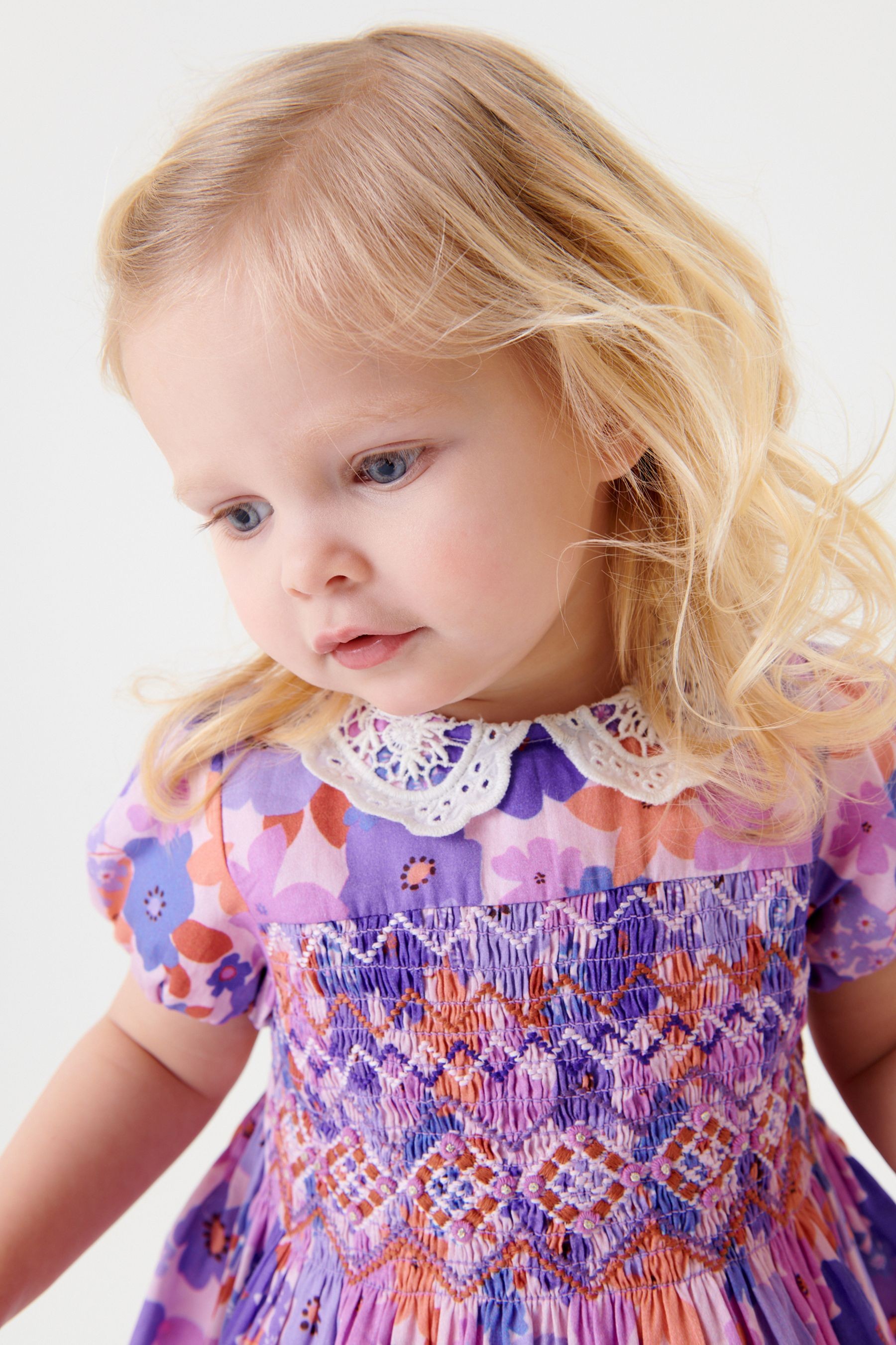 Lace Collar Shirred Cotton Dress (3mths-8yrs)