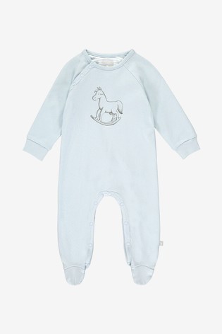 The Little Tailor Blue Chest Print Rocking Horse Sleepsuit