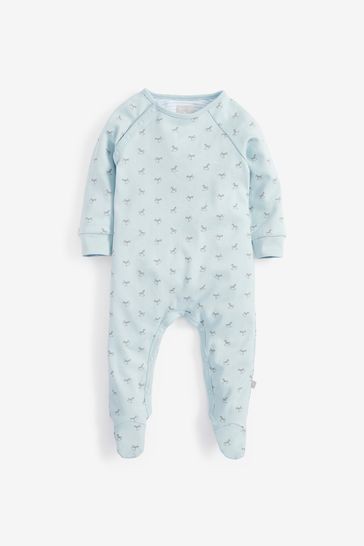 The Little Tailor Blue Jersey Print Rocking Horse Sleepsuit