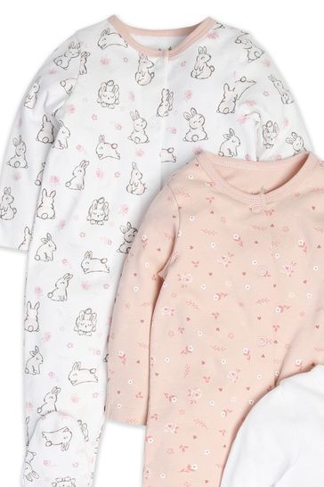 M&Co Pink Bunny Sleepsuits 3 Pack