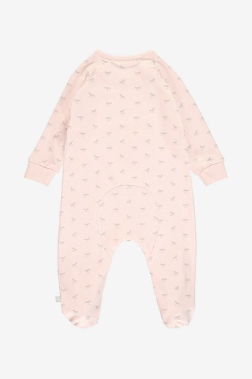 The Little Tailor Pink Jersey Print Rocking Horse Sleepsuit