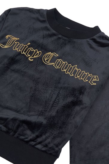 Juicy Couture Black Velour Crew Neck Sweater