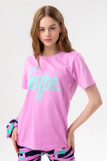 Hype. Girls Purple Groovy Zebra Script T-Shirt, Leggings and Scrunchie Set