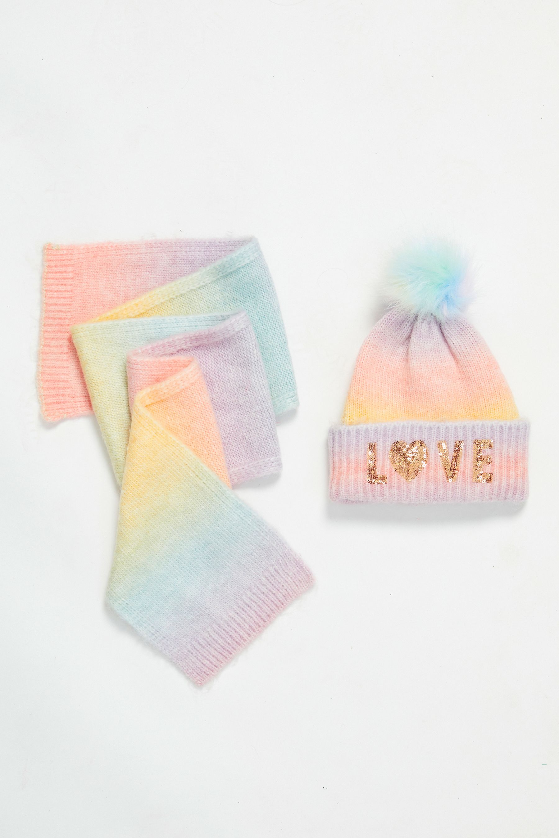 Lipsy Super Soft 2 Pack Rainbow Set Hat and Scarf