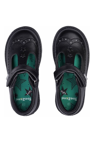 ToeZone Black One Strap T-Bar Star Detail Vegan School Shoes