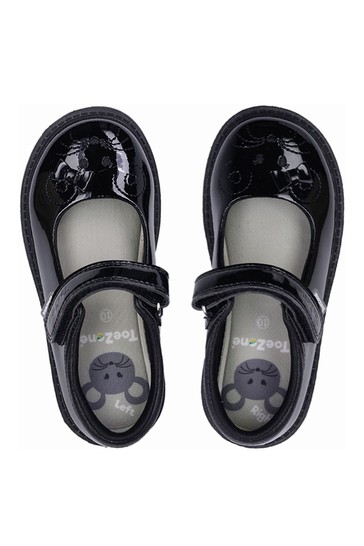 ToeZone Black Patent Single Strap Novelty Mouse School Shoes