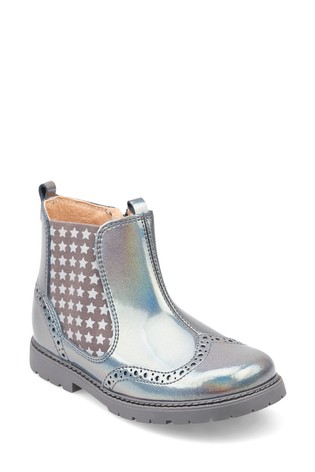 Start-Rite Chelsea Metallic Silver Grey Leather Zip-up Boots