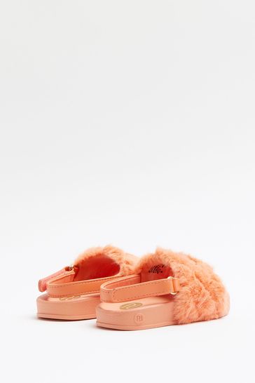 River Island Orange Light Quilted Faux Fur Cleated Sliders