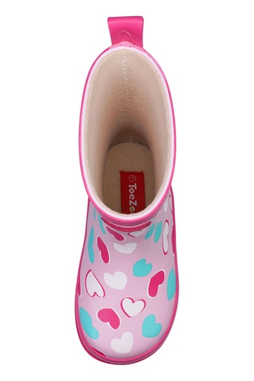 ToeZone Pink Love Heart Print Wellies