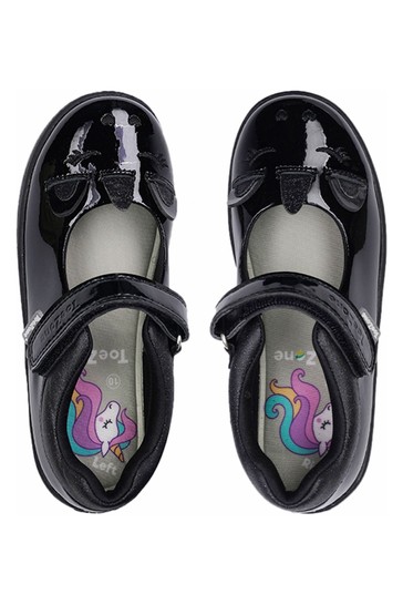 ToeZone Black Patent Unicorn Novelty School Shoes