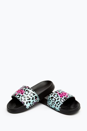 Hype Girls Blue Ice Leopard Sliders