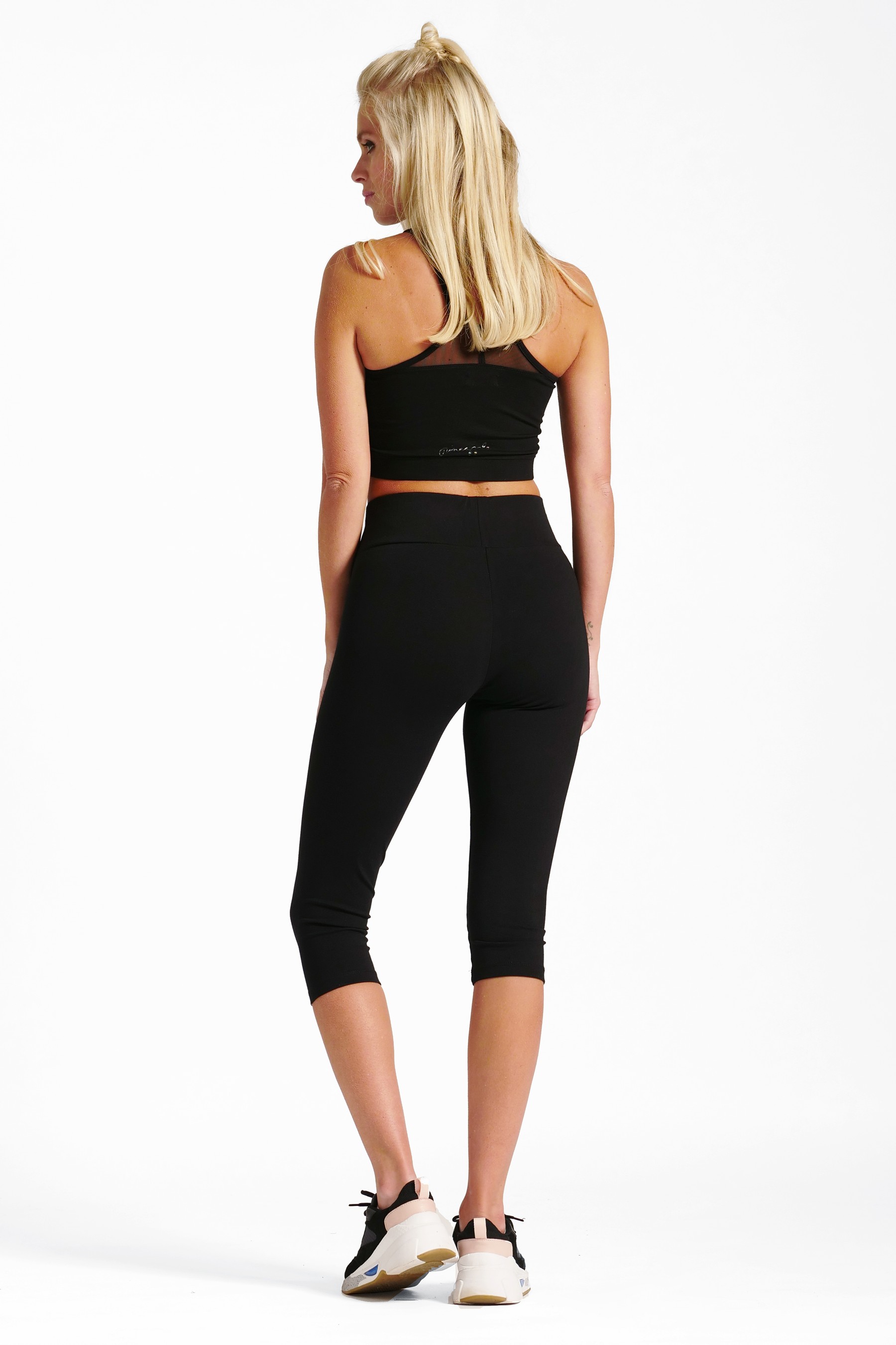 Pineapple Black Band High Waisted Crop Leggings