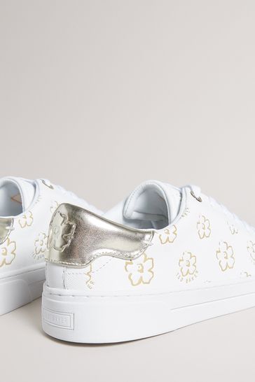 Ted Baker Taliy White Gold Magnolia Flower Cupsole Trainers