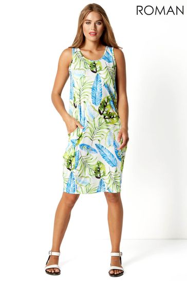 Roman Leaf Print Slouch Dress