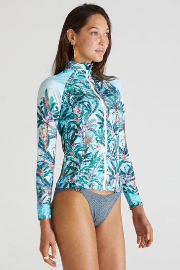 Aqua Blu Floral Tropical Haylay Rash Guard