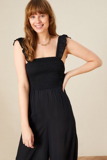 Monsoon Black Plain Ruffle Jumpsuit