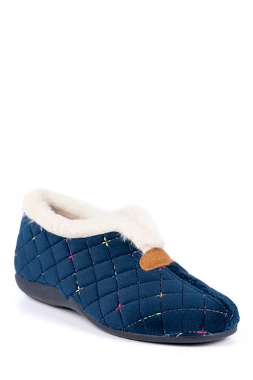 Lunar Blue Jem Fur Trim Slippers