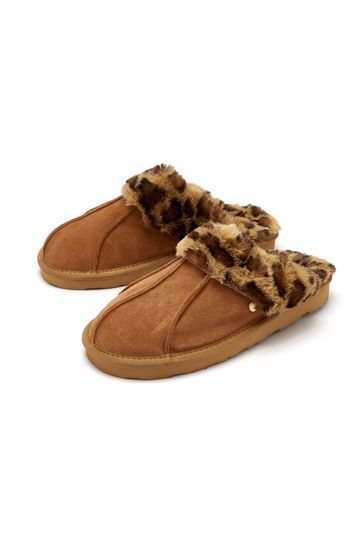 Pour Moi Faux Fur Trim Suede Mule Slipper