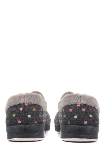 Pavers Ladies Grey Wide Fit Polka Dot Slippers