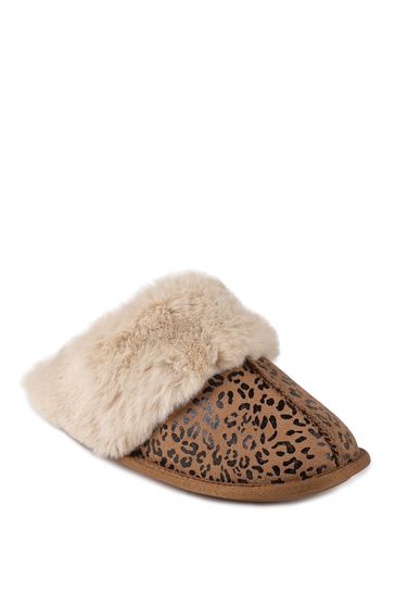 Totes Isotoner Ladies Real Suede Mule with Fur Cuff