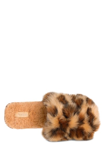 Totes Ladies Faux Fur Animal Double Strap Slider Slippers