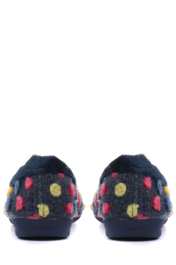 Pavers Blue Navy Multi Ladies Full Woolly Slippers