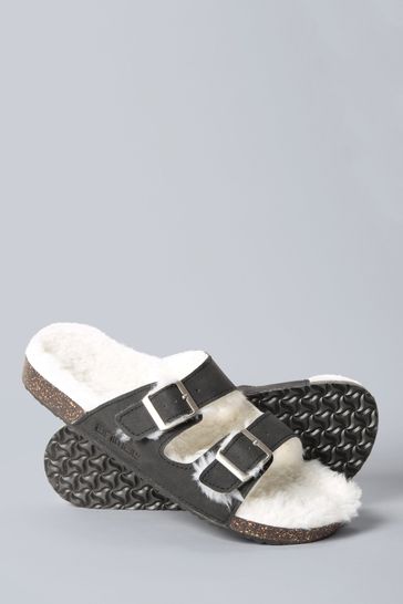 Animal Black Warm Lined Sliders