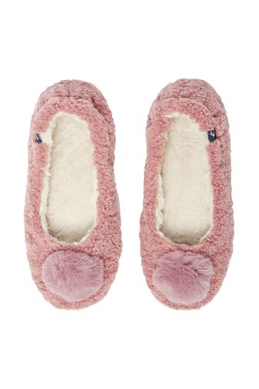 Joules Pink Pombury Ballet Slippers With Pom