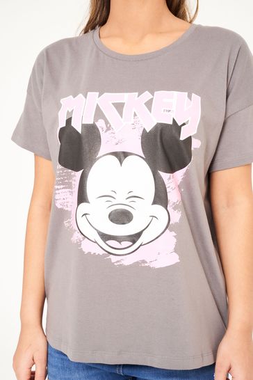 Brand Threads Ladies Official Disney Mickey Mouse BCI Cotton Charcoal T-Shirt Sizes XS-XL