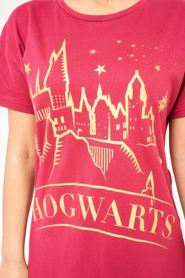 Brand Threads Ladies Official Harry Potter Hogwarts BCI Cotton Red Nightdress Sizes XS-XL