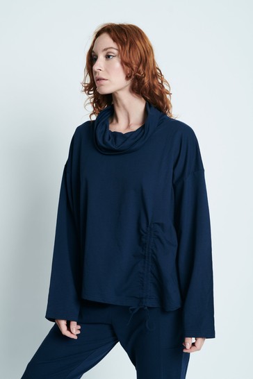 Elle Navy	Blue Loungewear Tie Detail Asymmetric Long Sleeve Top