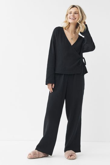 Textured Wide Leg Trousers