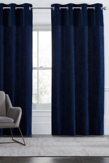 Velvet Quilted Hamilton Top Panel Curtains Eyelet Super Thermal