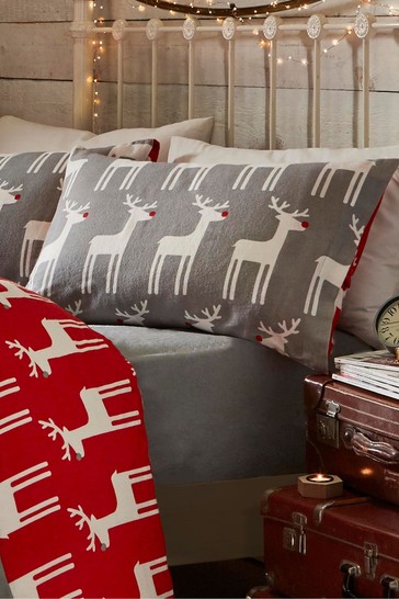 Fusion Christmas Reindeer Brushed Cotton Duvet Cover and Pillowcase Set