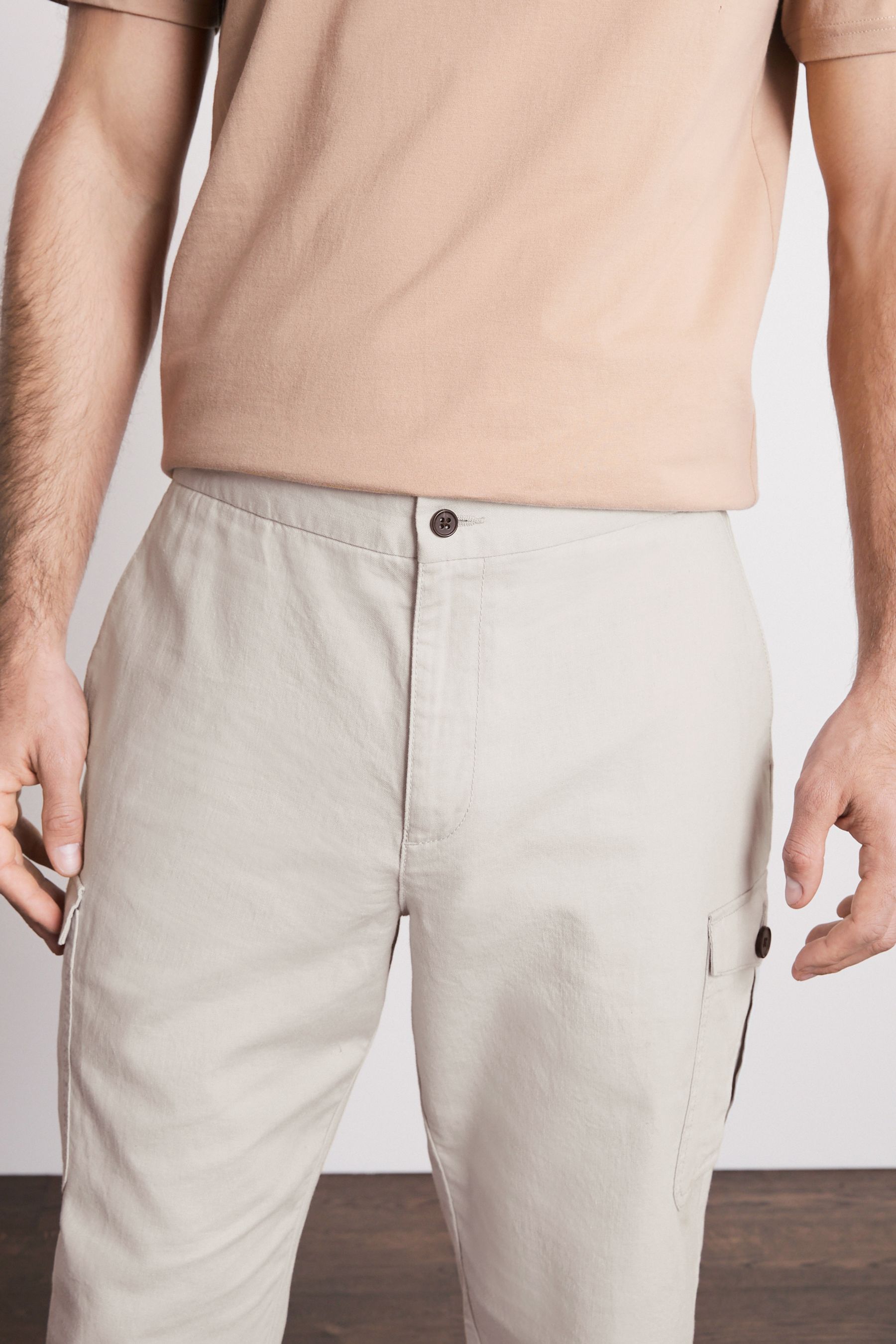 Linen Blend Cargo Trousers