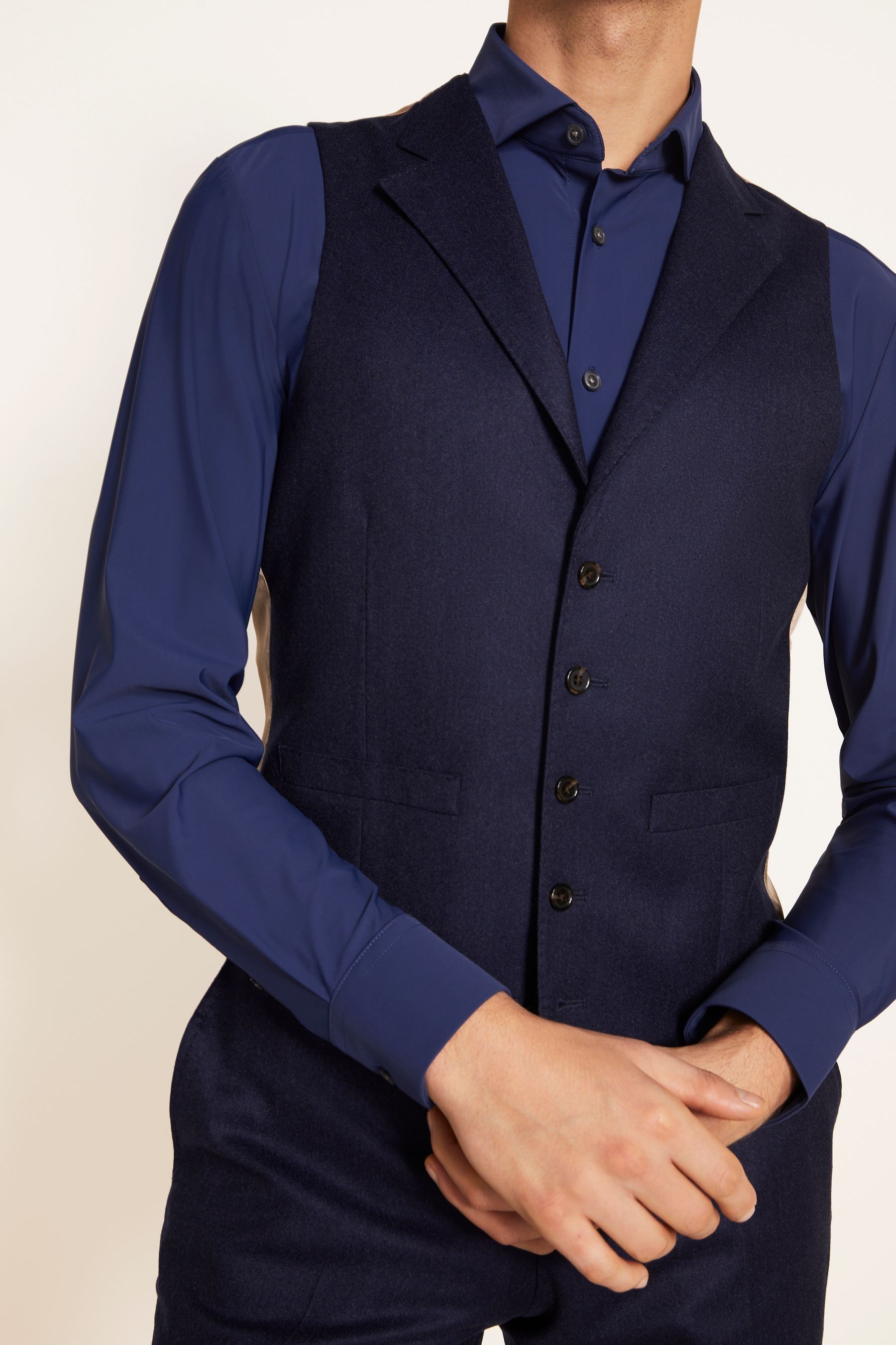 Moss x Barberis Tailored Fit Blue Suit: Waistcoat