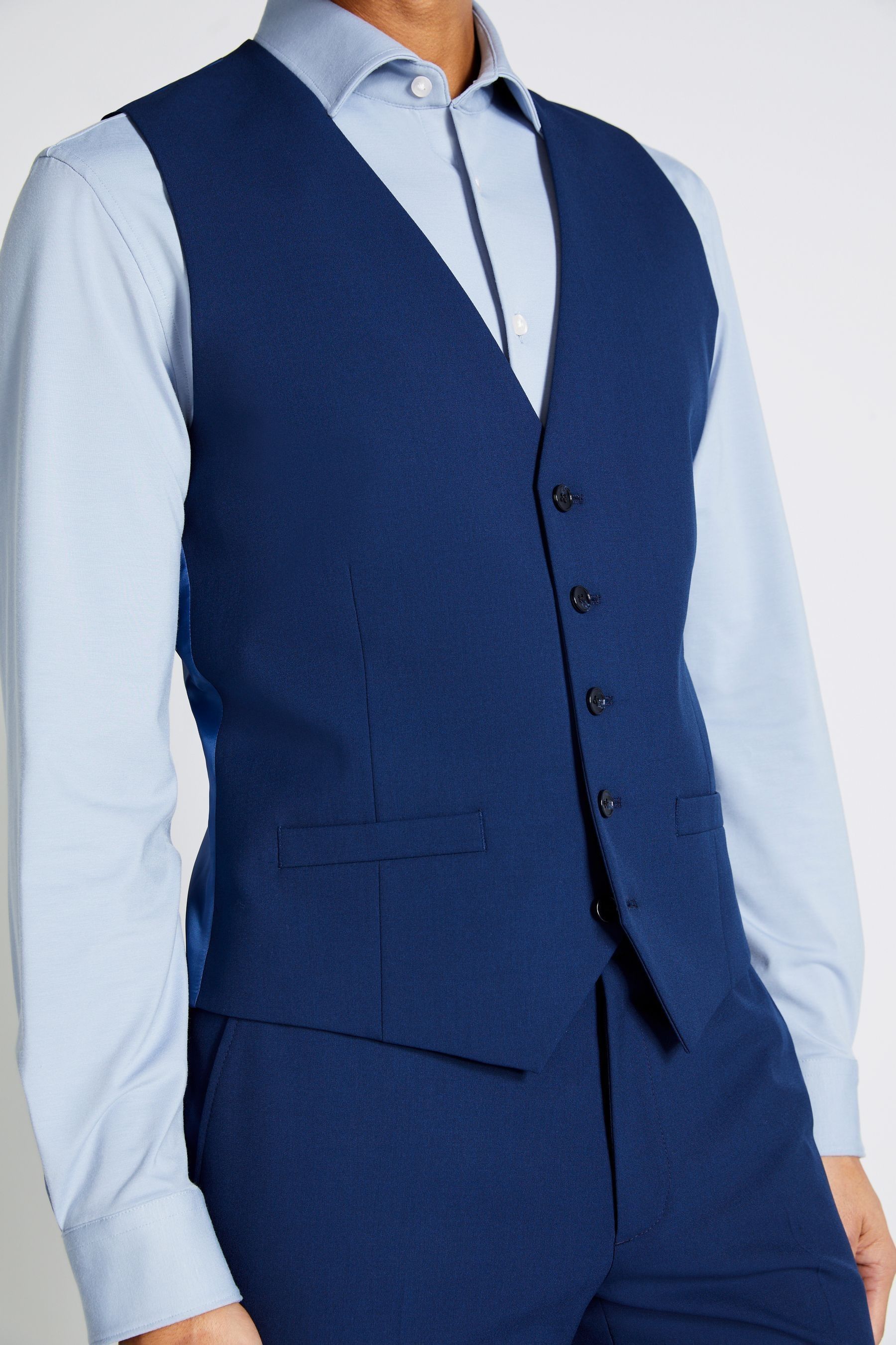 Moss Bros Bright Blue Slim Fit Waistcoat