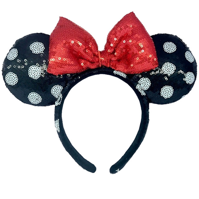 Cartoon Minnie Mermaid Princess Big Ears Headband Sequin Bows Ears Costume Headband Cosplay Plush Adult/Kids Headband Gift