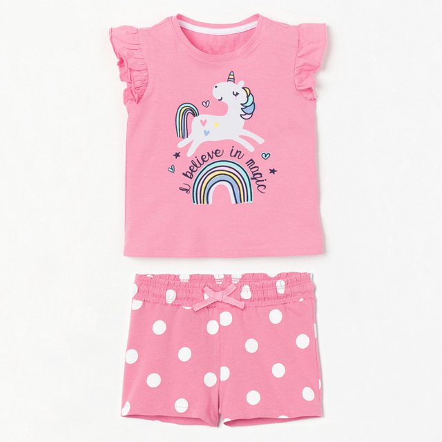 Kids Summer Clothes Boys Girls Cotton T-Shirts Sets Princess Girl Unicorn Printing Suits Children Boy Lapel Tops Pants Clothes