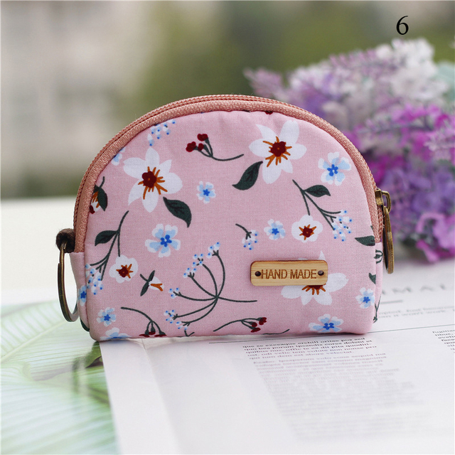 Fashion Brand Wallet Women Lovely Bowknot Flower Print Small Coin Bag Wallet Canvas Zipper Female Coin Purse Purse Earphone