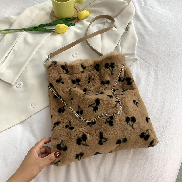 Retro Leopard Print Bags for Women 2021 Soft Plush Female Shoulder Bags Large Capacity Travel Backpack Winter Warm Fluffy Handbags