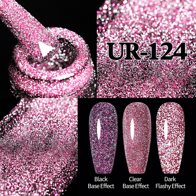 ur sugar fluorescent reflective gel nail polish neon yellow pink red glitter semi permanent soak off uv led nail polish