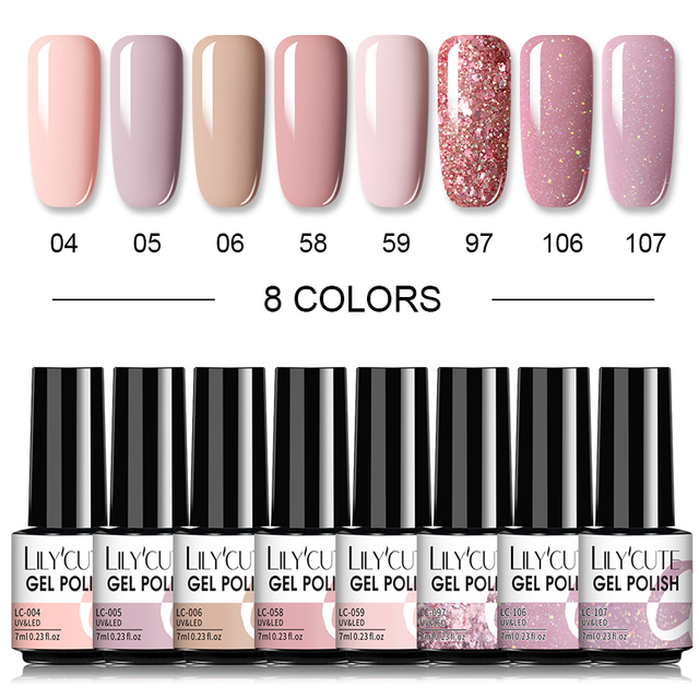 LILYCUTE 20/10/8pcs Set UV Gel Nail Polish Set 7ml Multicolor Semi-Permanent Long Lasting Led Gel Varnish Soak Off Nail Gel