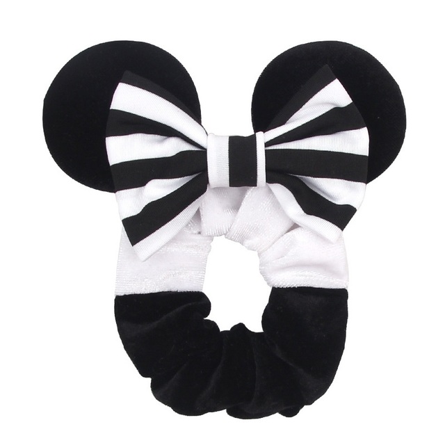 Little Girls Hair Band Kids Mickey Minnie Soft Hair Bow Children Sequin Velvet Ponytail Holders Baby No Damage Rubber Hair Tie