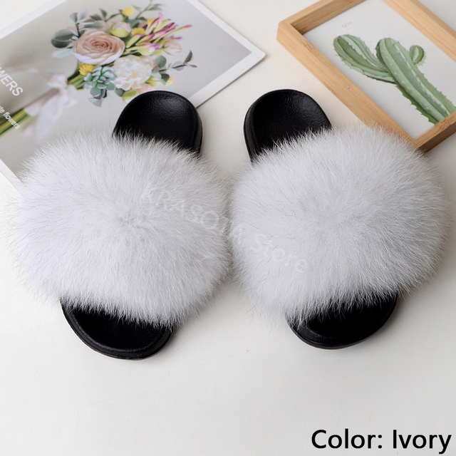 Natural Fur Slippers Women Home Fluffy Slippers House Furry Slides Luxury Summer Flip Flops with Real Fur Wholesale Dropshipping